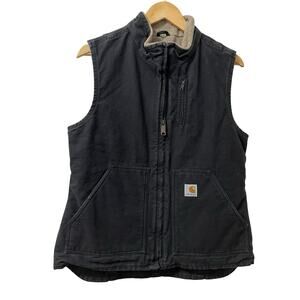 VTG Carhartt Womens Sherpa Lined Vest Size M Black Equestrian Western Chore